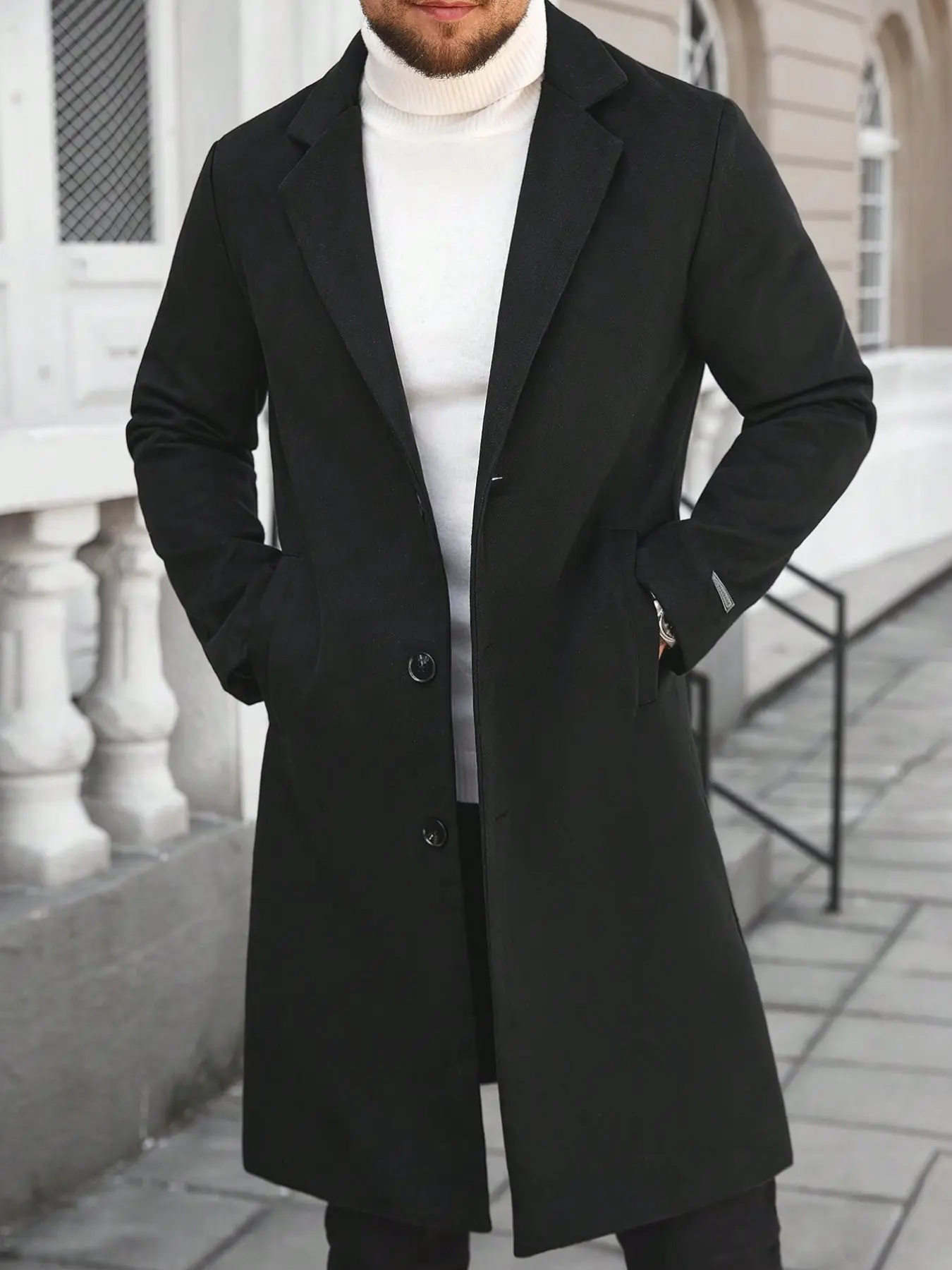 Men's Classic Old Money Style Simple Casual Daily Long Wool Coat, Elegant Outerwear for Everyday Wear, Perfect for Outdoor Activities