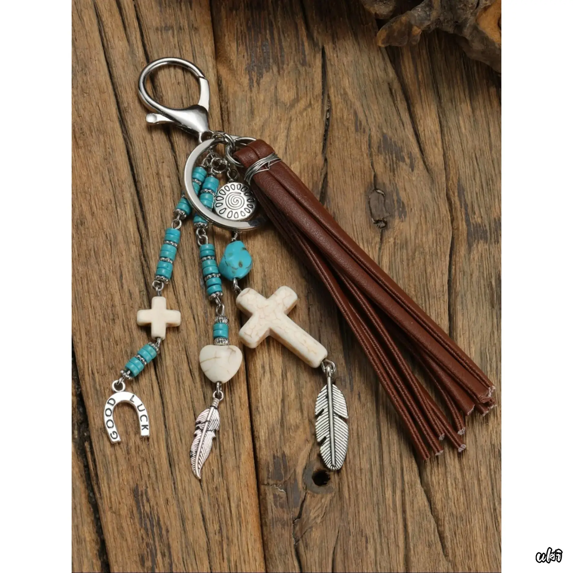 Women's Unisex Boho Western Gothic Style Bag Chains and Charms - Tassel Charm, Gothic Mix Leaf & Cross Pendants, Faux Turquoise Stone DIY Bag Accessory, Keychain, Multicolor, Diy Access, Daily Carry, Bag Decoration