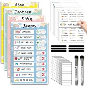 4 in 1 Namable Chore Chart for , Dry Erase Morning/Bedtime Routine Chart for  for Refrigerator,  Visual Schedule for    Checklist for Multiple