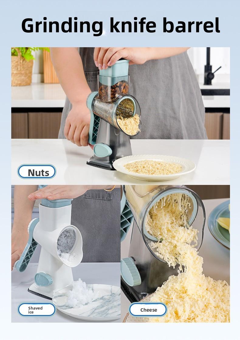 Rotary Cheese Grater, 1-Count Manual Vegetable Chopper with 3 Replaceable Stainless Steel Cutting Blades, Vegetable Shredder and Slicer, Multifunctional Kitchen Utensil, Vegetable Slicer Dicer, Summer Gift # GLOBAL PICKS