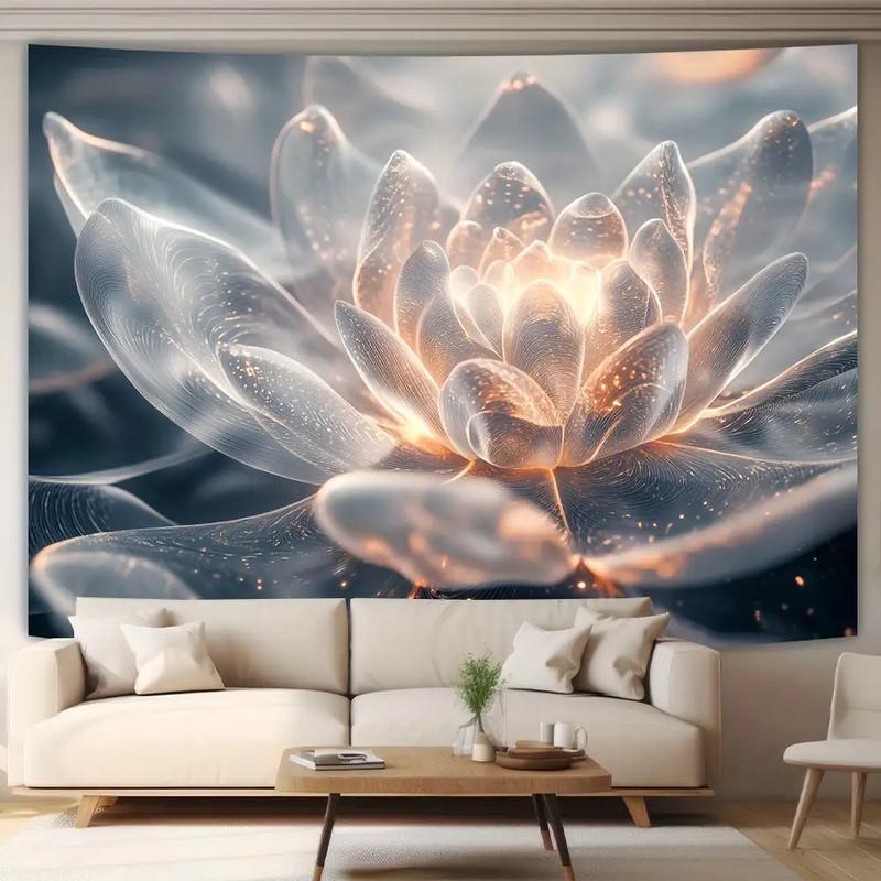 1 Elegant Glowing for Lotus Flower Tapestry - Luxurious Polyester Wall Hanging with Ethereal Lighting, Perfect for Living Room, Bedroom, Office, Party Decor - No Power Needed, Feather-Free, Zen Home Decor
