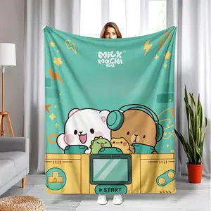 Best Halloween Gift Milk Mocha Bear Flannel Blanket Portable Machine Washable Super Soft Warm Plush Throw for Bedroom Decor