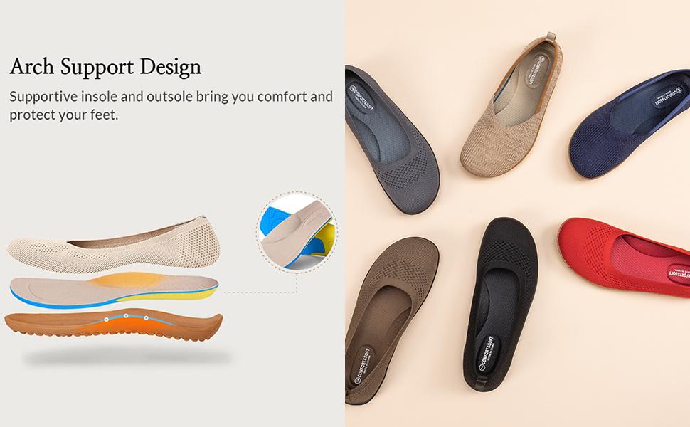 Frank Mully Womens Flat Shoes Wide Toe Box Knitted Flats Comfort Wide Width Walking Flats  JS6065