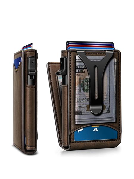Men's Small Wallet Magnetic Metal Automatic Card Holder, Rfid Anti-Theft Credit Card Case, Multi-Card Slots ID Window Money Clip, Magnetic Card Holders
