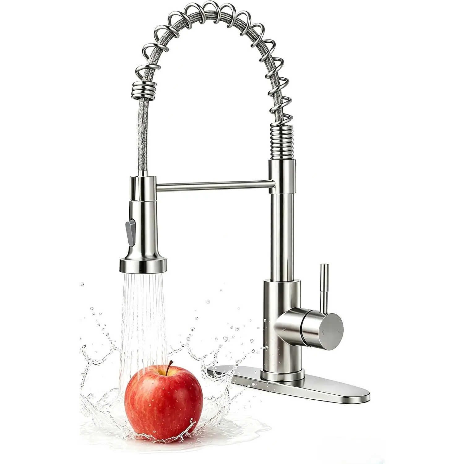 Brushed Nickel Kitchen Faucet with Pull Down Sprayer | SUS304 stainless steel, 1 or 3 hole, 360° swivel,   modes, RV/camper/laundry/outdoor use, , easy install