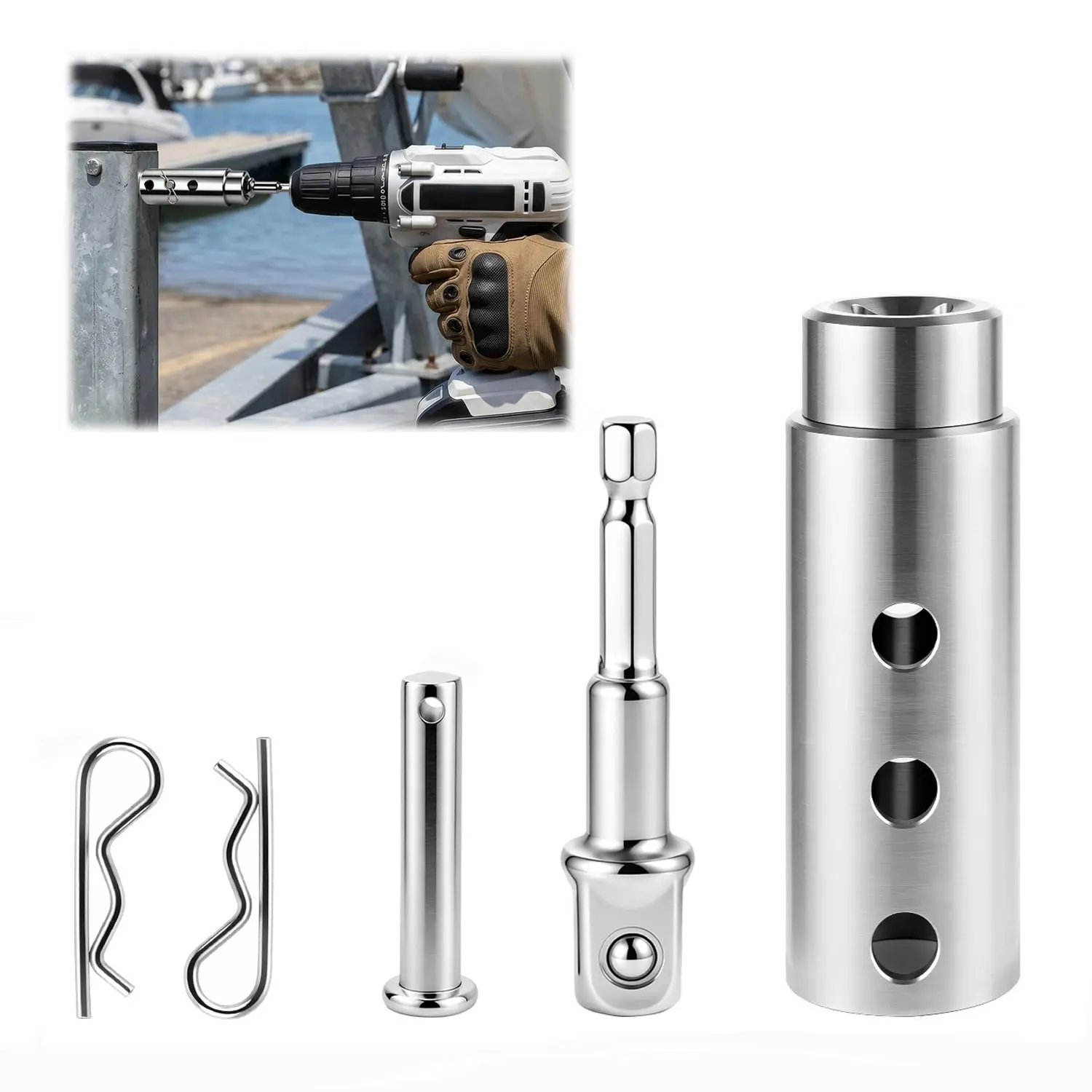 Trailer Jack Drill Adapter with 1/2 Inch Socket Adapter Bit,1 Inch Drive Shaft Compatible,Heavy Duty for RV, Construction, Dump Trailers (DIY, Campers), 1/2-Inch Driver Ratchet