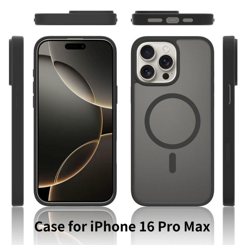 High-end matte skin-touch black mobile phone case suitable for iPhone17Promax 16Promax 15Plus 14Pro 13 12 Pro Max Plus supports magnetic suction wireless charging matte translucent anti-shock and anti-fall Apple mobile phone case