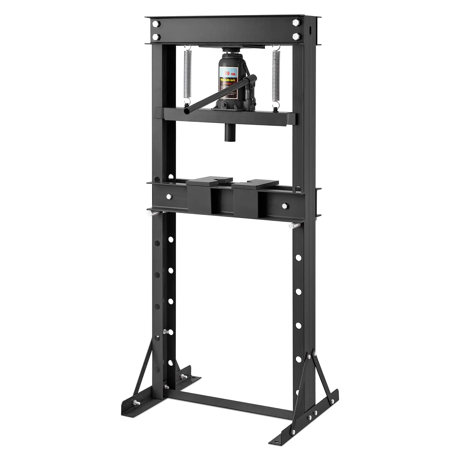 20 Ton Heavy-Duty H-Frame Hydraulic Shop Press with adjustable workbench and stamping plates, equipped with safety relief valve, blue & red optional, great for bearing/U-joint pressing, metal bending and straightening in auto repair garages.