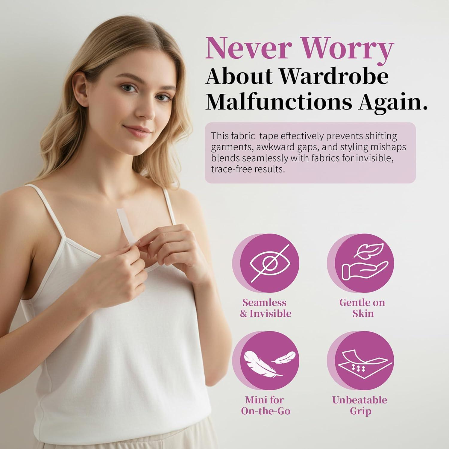 200 Strips Fashion Double-Sided Tape for Clothes, Hypoallergenic Dress Tape for Fabric & Skin, Skin-Friendly Body & Clothing Tape with All-Day Invisible Hold