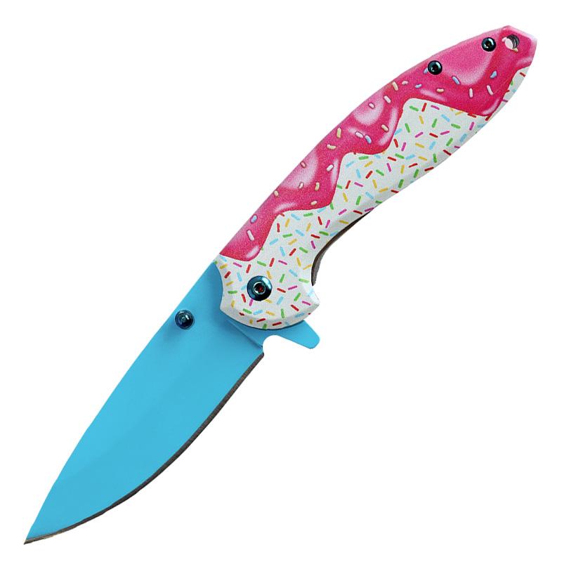 Doughnut aluminum handle folding camping EDC pocket knife foldable portable folding knife hunting knife