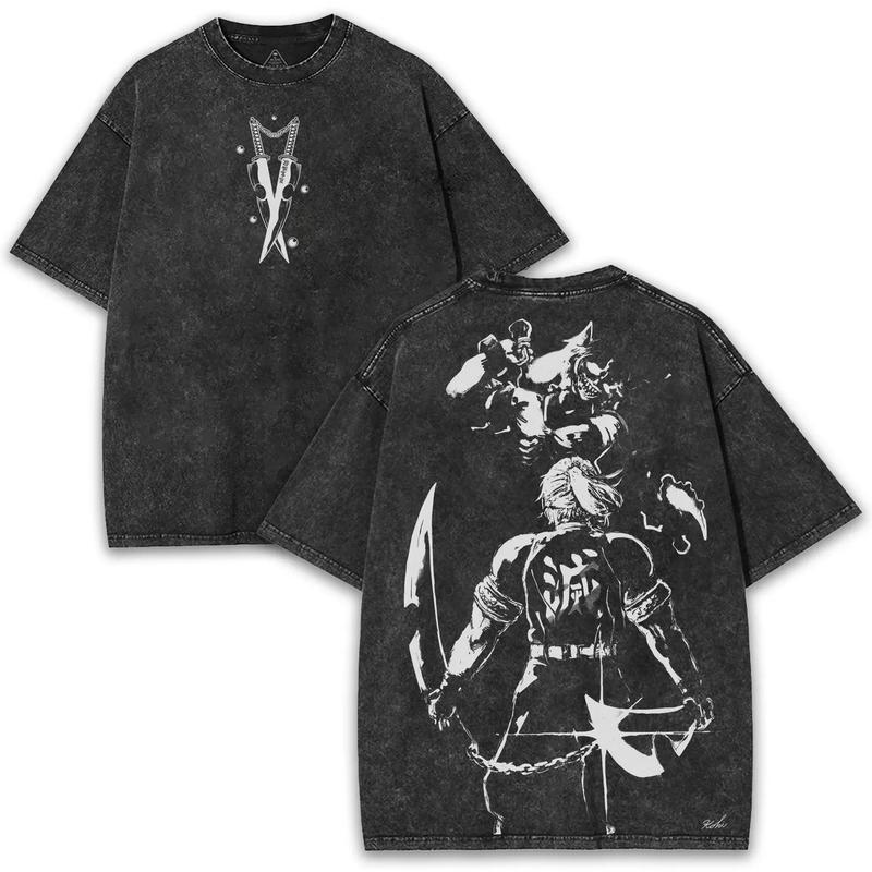 Valentine Shirts Tengen Uzui Shirt Demon Slayer Vintage Washed 260GSM Oversized Tee Front And Back Flashy Hashira Prints Sound Breathing Streetwear Daily Wear Vacation Style Menswear Classic Cotton Seamless Top