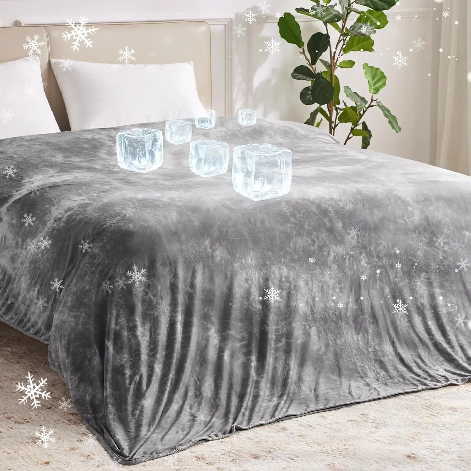 Cooling Throw Blanket for Hot Sleepers, King Size 90''*108'' Lightweight Breathable Summer Bed Blanket for Couch, Arc-Chill Q-Max >0.5 Cool Fiber,Lightweight Tie Dye Blanket Grey