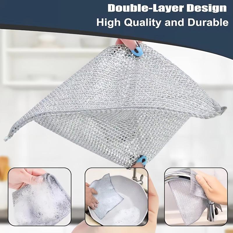 Double-Layer Kitchen Dish Towels, 8/12/18pcs Multipurpose Reusable Steel Wire Cleaning Cloth, Powerful Cleaning Mesh Dishwashing Rag for Cookware, Sinks, Dishes, Stove Tops, Soft Cleaning Towel
