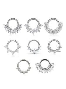 G23 Titanium CZ 16G Hinged Segment Nose Ring Clicker Ear Cartilage Tragus Helix Daith Round Earrings Hoops Body Piercing Jewelry