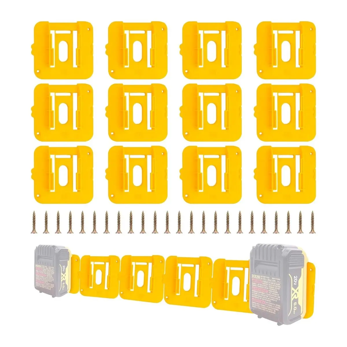 12 Pack Sturdy 38g Lightweight Wall Mounting Battery Holders for 20V Power Tools, Fits DCB200 DCB201 DCB202 DCB203 DCB204, Includes 24 Screws, Includes Screws