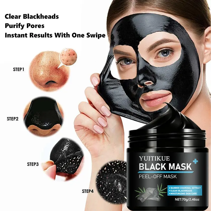 Yuitikue Bamboo Charcoal Blackhead Pull Mask, Deep Cleansing Essence, Pore Purification, Moisturizing Skincare, Non-Stinging, 70g