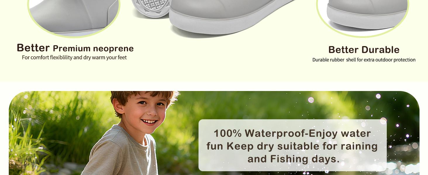 Kids Deck Boots,Waterproof Ankle Rain Boots for Boys and Girls Non-Slip High-Performance Rubber Boots Water Shoes Child Chelsea Booties for Fishing, Boating, Camping, Farming,Garden, School Play