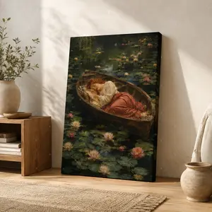 Water Lily Lady Vertical Canvas Wall Art, Vintage Romantic Poster, Ethereal Home Decor, Available as Unframed Canvas Poster or Framed Canvas Wrap