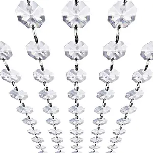Crystal Garland Strands - Hanging Chandelier Gem Bead Chain - 14mm Clear Octagon Prism Diamond String Decorations for Wedding Party Manzanita Centerpiece Christmas Tree (Glass, 16 Feet)fidget toys