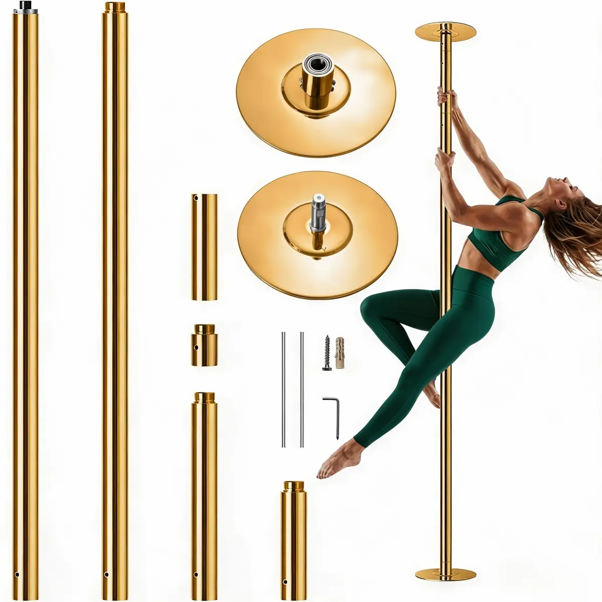 Professional Dancing Pole Kit, Heavy-Duty Steel Dance Pole, Height Adjustable Removable Spinning Static Dual Mode, Portable Dance Equipment for Home, Studio, Gym and Stage Performance