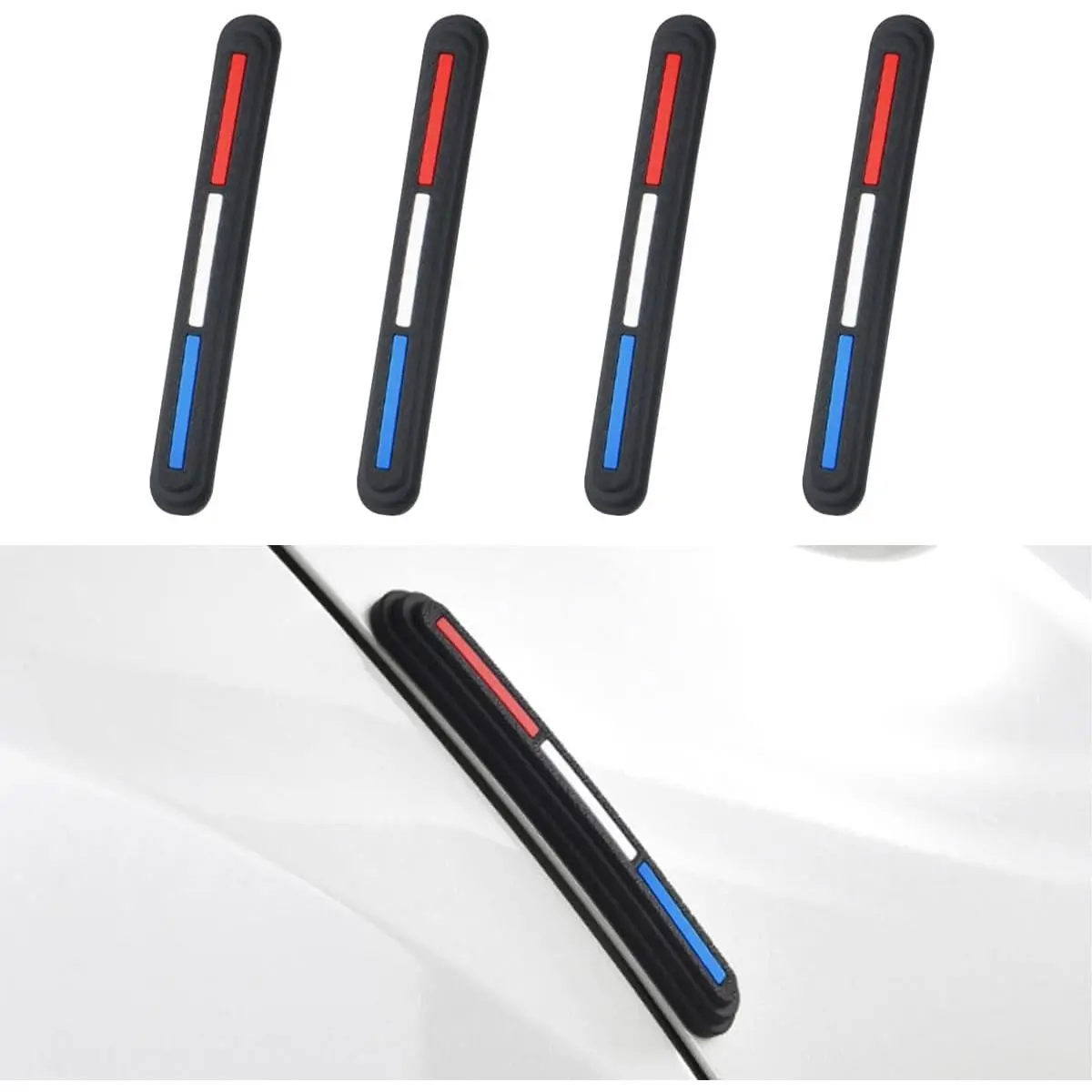 4 count  Door  Guards, Anti-Scratch Anti   Door Protector Bumper Guard Trim Sticker,  Self Adhesive Rearview Mirror Protective Strip Auto Exterior Accessory (Red/White/Blue), Door Edge Guard, Cars/Suvs