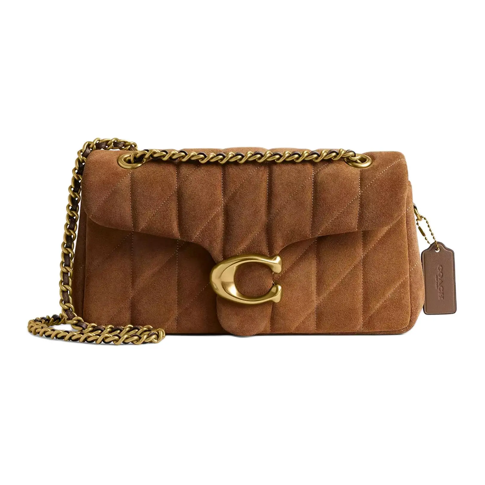 COACH Tabby 26 Suede Crossbody Bag for Women – Gold-Tone Turn-Lock Closure, Cedar and Brass Color
