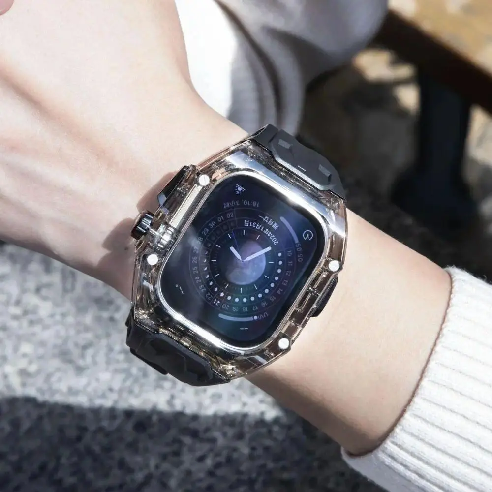 Transparent Protective Case TPU Watch Strap Modification Kit, Compatible with Apple Watch 49mm Ultra, 45mm 44mm Series 9 8 7 6 5 4, Sport Stylish Smart Watch Accessories