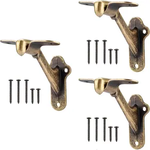 Handrail Stair Brackets 3pcs Heavy Duty Hand Rail Bracket with Screws for Stairways Staircase Railing Bracket (Antique Brass)