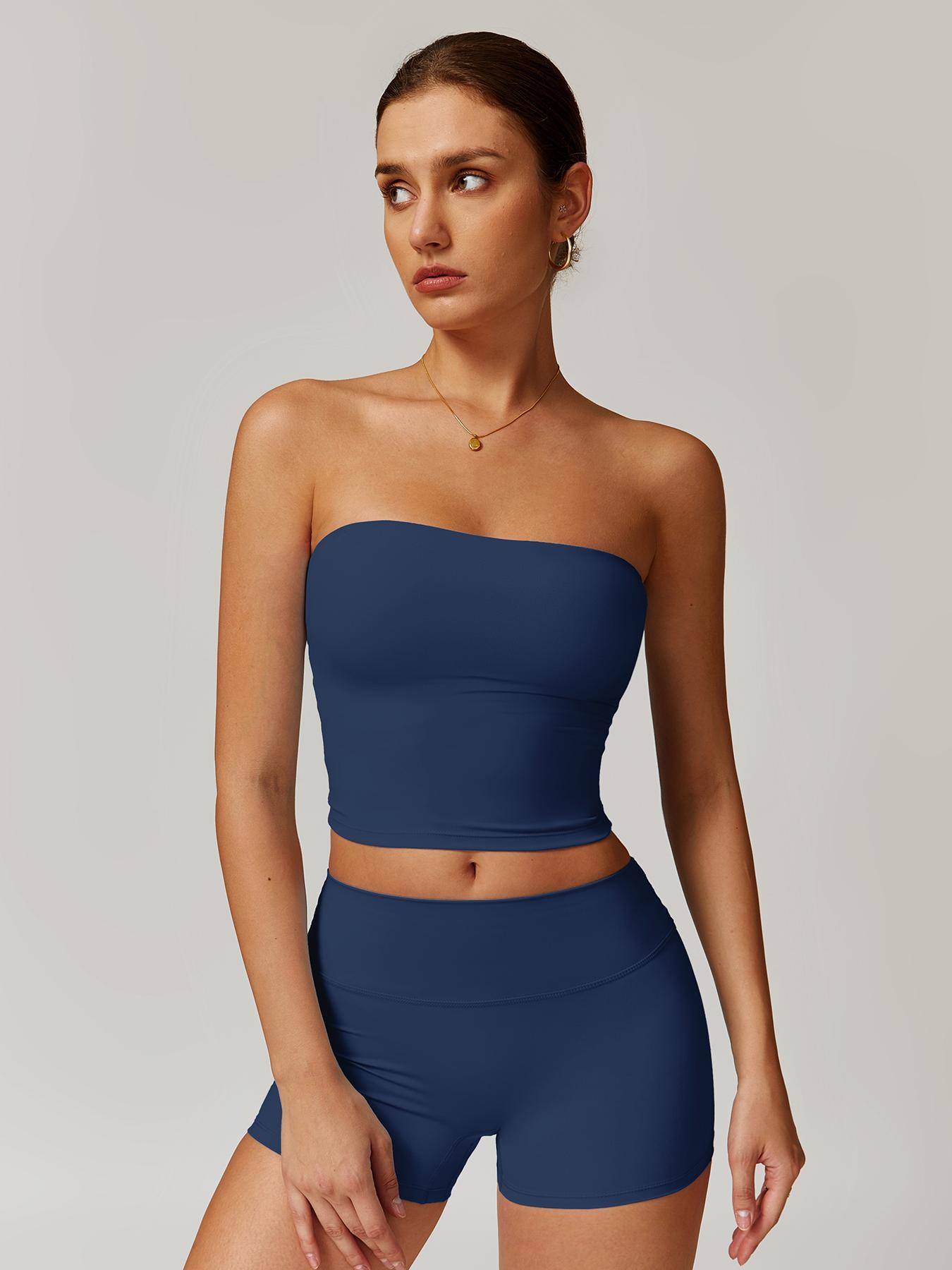 Women's Solid Color Crop Tube Top & Shorts Sportswear Set, Casual Comfy Breathable Two-piece Outfits for Yoga Gym Workout Running, Ladies Sportswear for All Seasons, Workout Running Clothes