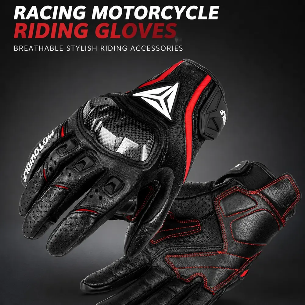Men's PU Leather Motorcycle Gloves, Breathable Classic Bike Gloves, Outdoor Sports Riding Touchscreen Gloves, Comfortable and Durable