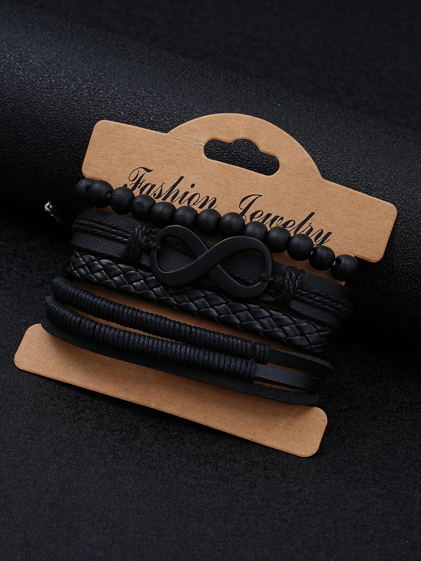 Men's Fashion Jewelry Set, Casual Trendy Cross  Charm Necklace  & Braided Bracelet & Earrings & Rings & Chain Bracelet, Hip Hop Fashion Jewelry Set for Party & Daily Decor