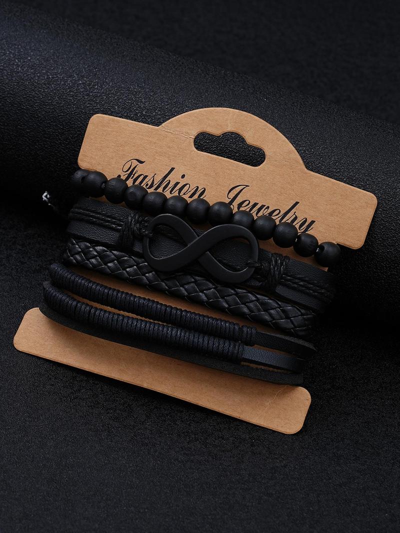 Men's Fashion Jewelry Set, Casual Trendy Cross  Charm Necklace  & Braided Bracelet & Earrings & Rings & Chain Bracelet, Hip Hop Fashion Jewelry Set for Party & Daily Decor