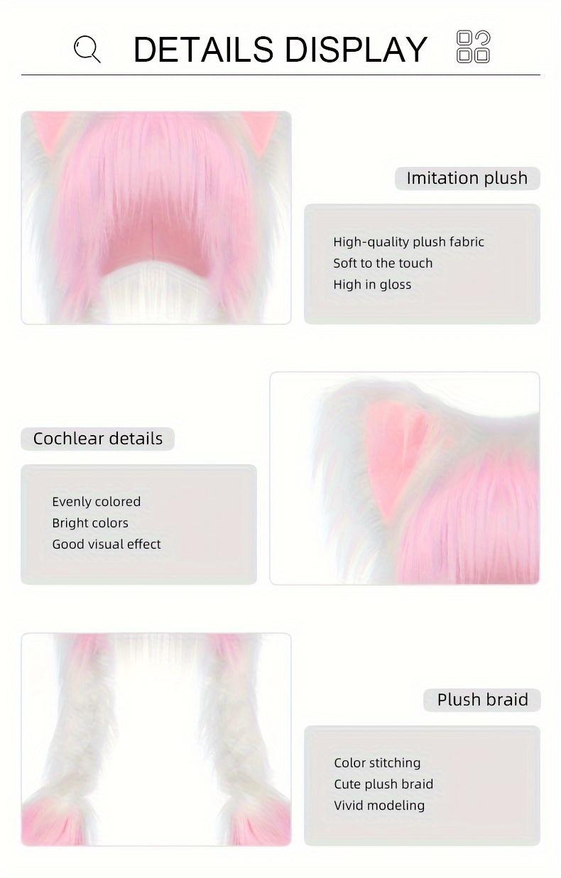 1pcs Y2K Aesthetic Anime Inspired Cute Cat Ears Plush Hat with Braids, Winter Warm Fluffy Ear Protective Hat, Halloween Cosplay Accessory, Perfect for Carnival, Easter Costume