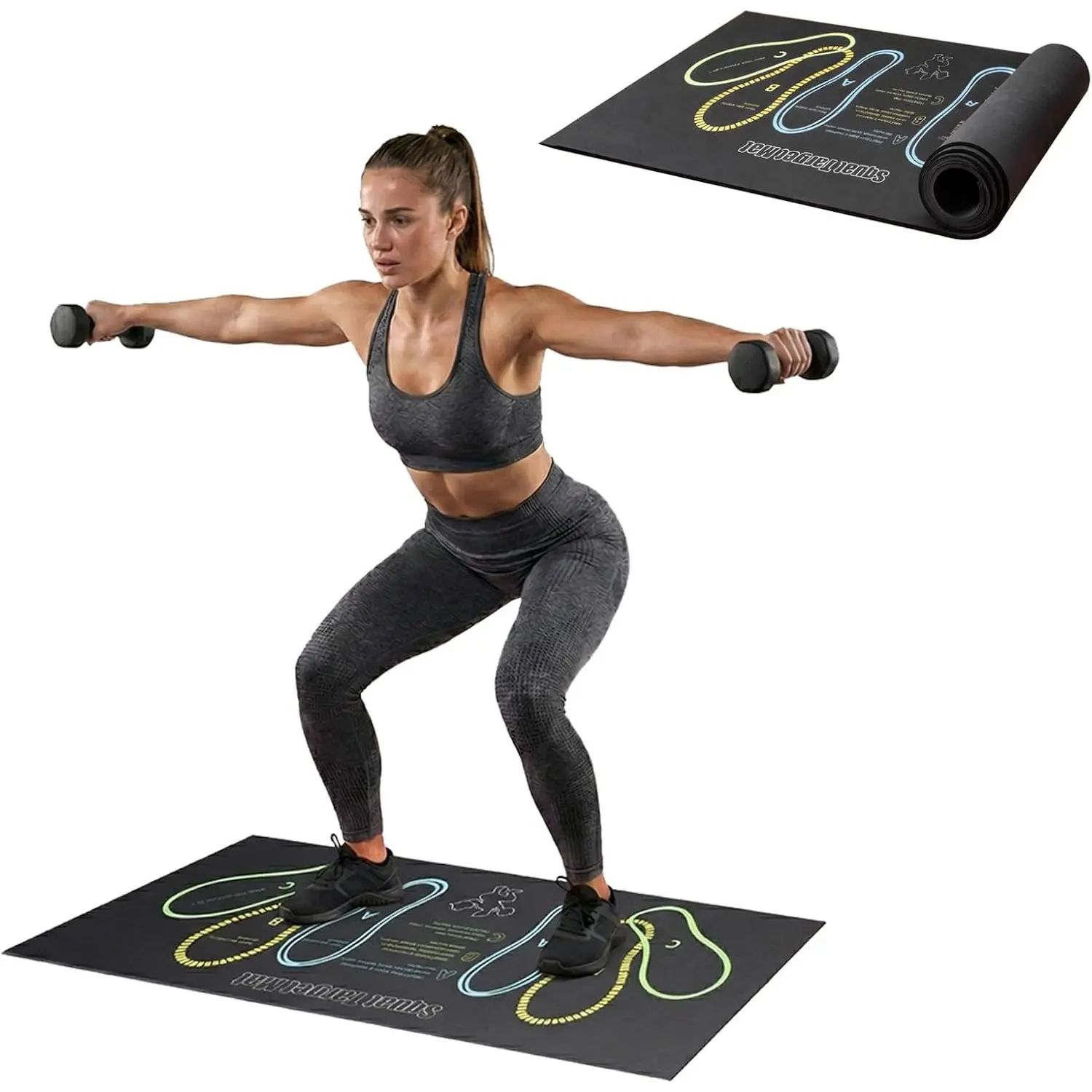 Women's Anti-Slip Squat Guide Exercise Mat, 30x13.8in Cushioned Functional Mat with Foot Position Markings, 4mm Thickness, No Odor, Injury Prevention Athletic Accessory for Home & Gym Workouts