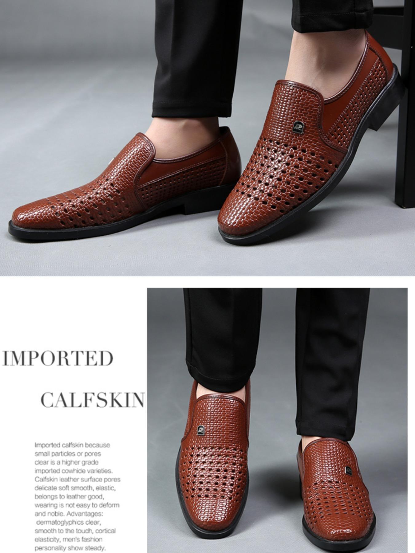 Men's Summer Hollow Out Shoes, Breathable PU Leather Formal Shoes, Business Office Casual Outdoor Footwear, Less Than Ankle Height, Rubber