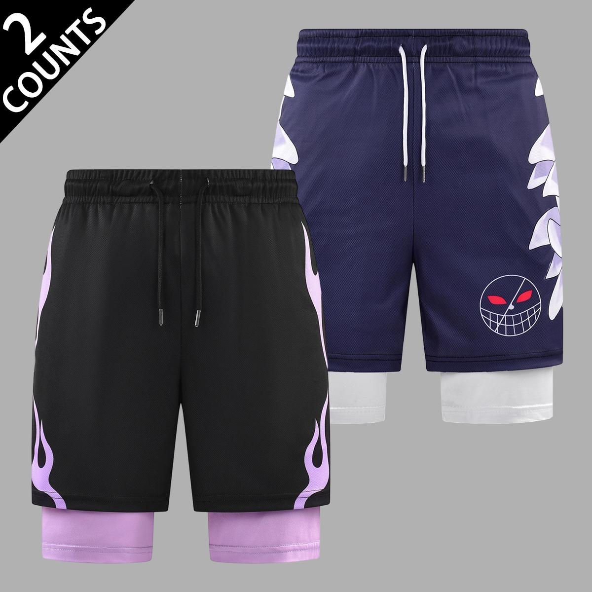 Edgy Graphic Mens Double Layered Athletic Short Gothic Spider Print Loose Fit Breathable Shorts for Daily Wear