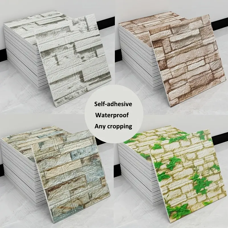 48pcs 3D Wall Stickers, Self-Adhesive Brick Pattern, Waterproof & Impact-Resistant, DIY Home Decor, Xpe Material, Bedroom & Bathroom
