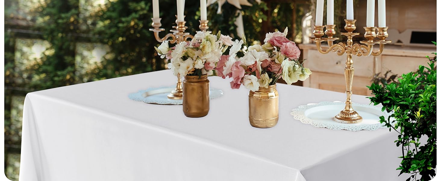 White Tablecloths For Rectangle Tables, 6 Pack-70 x 120 Inches-Reusable and Washable Table Clothes For 6-8 Ft Tables, Polyester Fabric Table Covers For Wedding, Party, Banquet