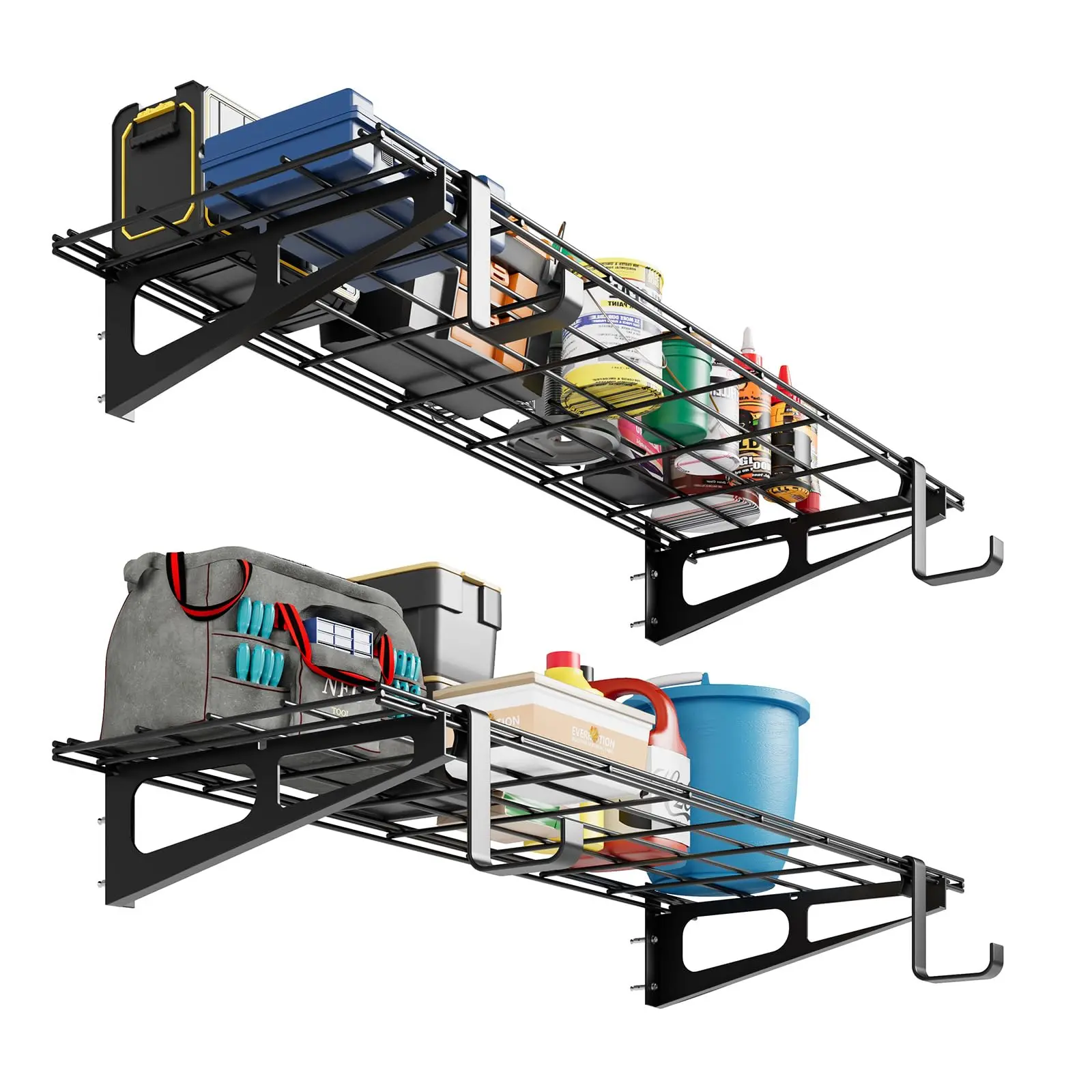 2 Pack Wall Mounted Garage Storage Shelves, Heavy Duty Metal Floating Utility Rack, 800 Lbs Load Capacity, Steel Wall Shelving with Brackets for Garage, Workshop, Pantry & Warehouse