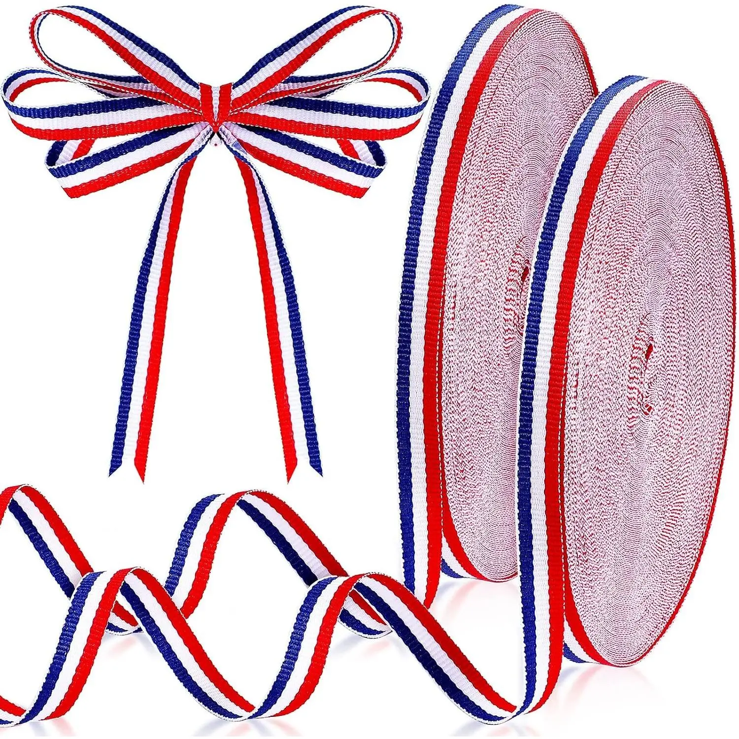 Red White Blue Striped Grosgrain Ribbon Use for Memorial Day Gift Wrapping, Party Decoration, DIY Crafting and Sewing (Red, White, Blue,3/8 Inch x 100 Yard)