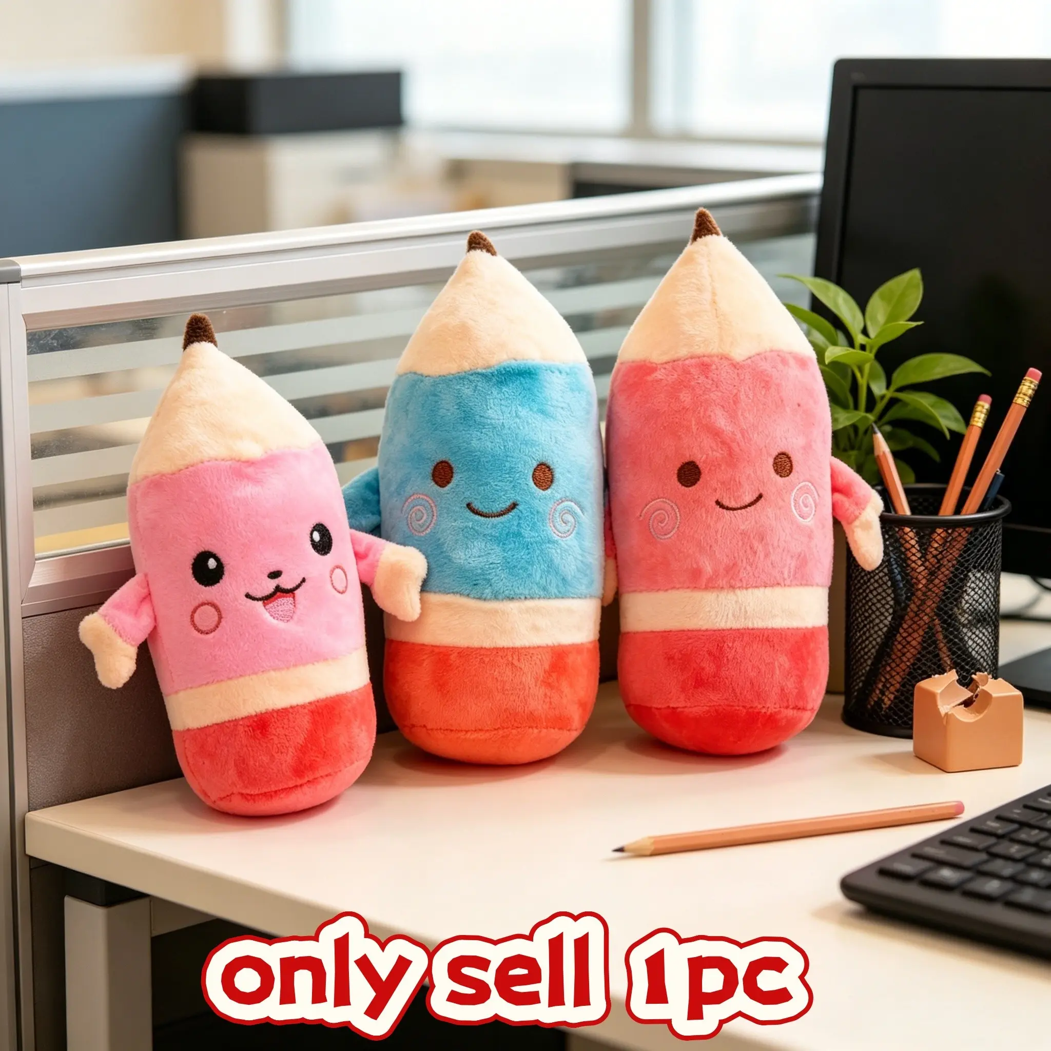Cute Pencil Plush Doll, Creative Cartoon Figure, Office Desk Decor, Comfort Toy, Perfect for School Back-To-School Season