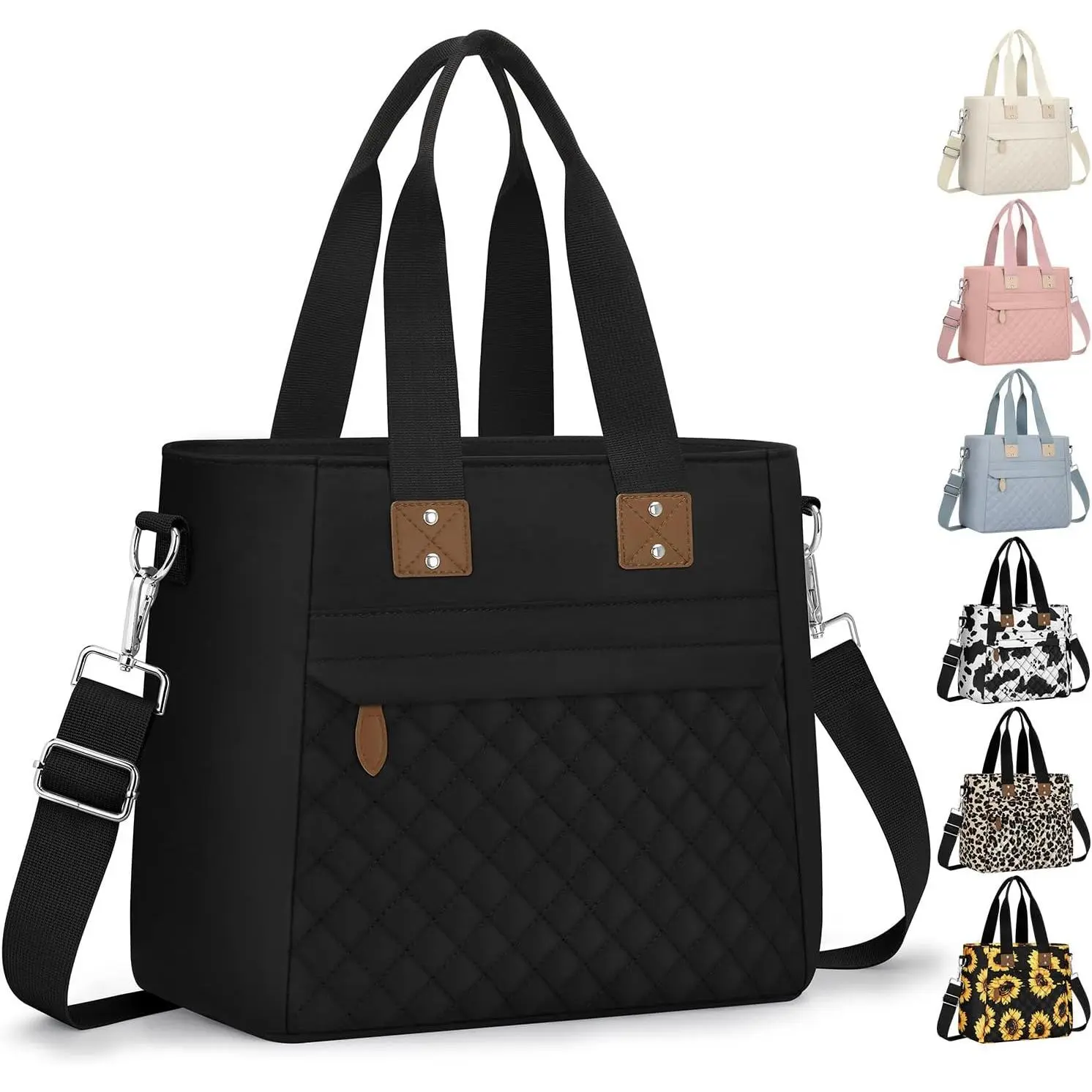 Lunch Bag for Women,Small Insulated Lunchbox Tote Reable,M-Black | Cute Lunch Tote Purse,Removable Shoulder Straps,Small Portable Soft Lunch Cooler Bag for Women,Work,School,Hiking,Travel