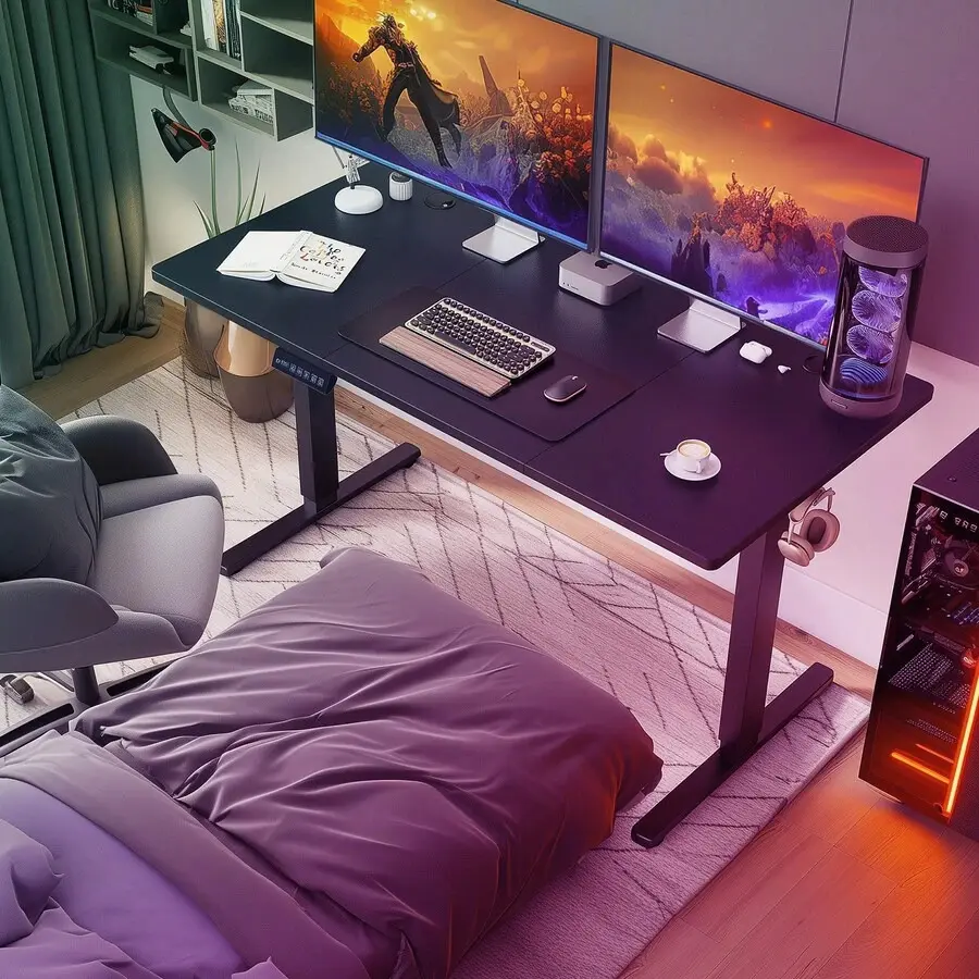 Standing Desk, Height Adjustable Sit Stand Up Desk, Computer Workstation Rising Home Office Gaming Table With Memory Preset Splice Board