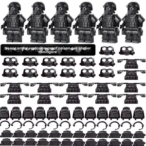 Heavy Gear Urban Tactical Brick Minifigures, Small Interlock Bricks With Full Protective Decor Mask Parts, DIY Assembly Collectible Character Display Gift Set For Boys