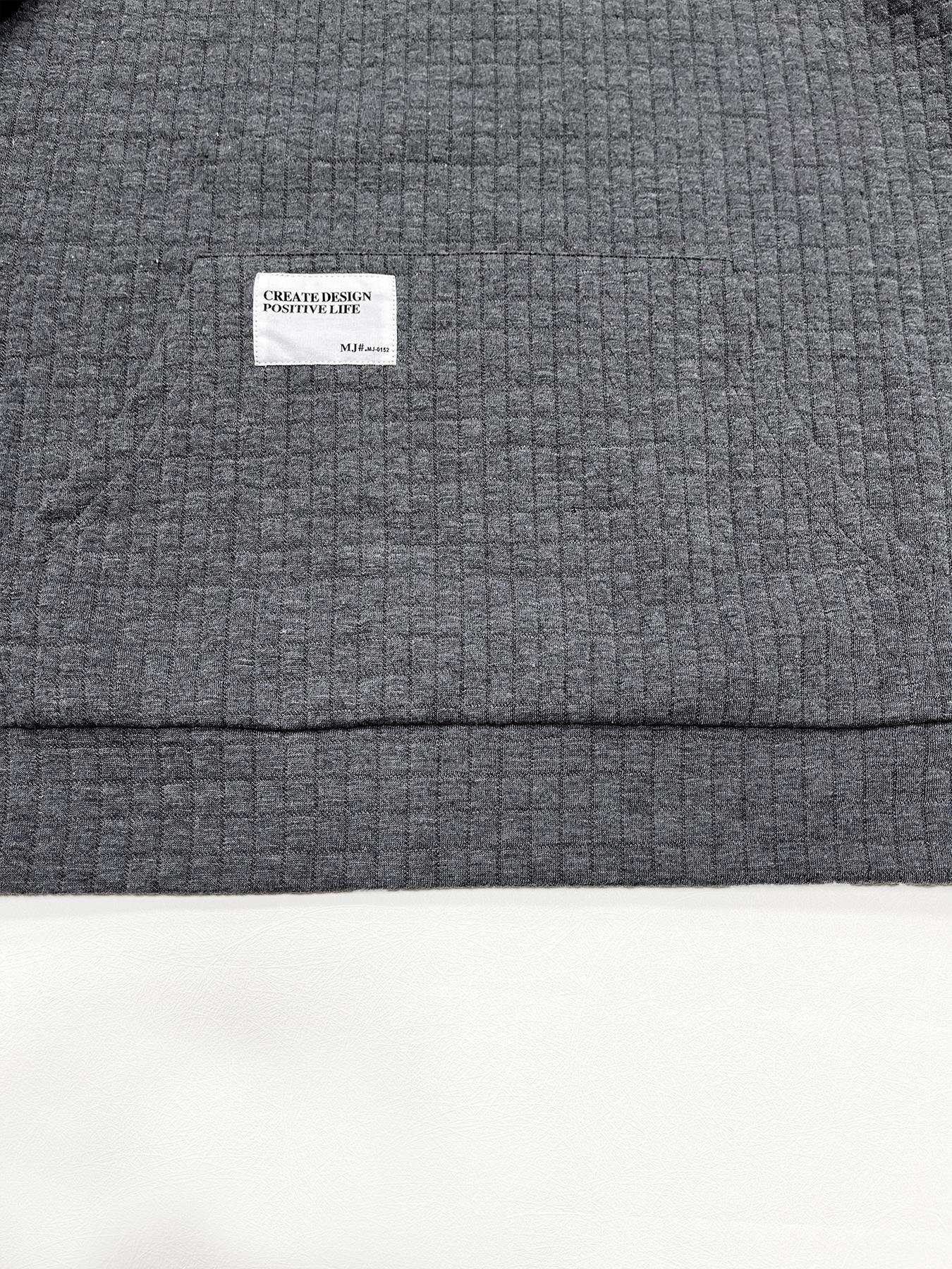 Women's Letter Patched Waffle Textured Drop Shoulder Hoodie, Fashion Casual Long Sleeve Drawstring Pocket Hooded Sweatshirt for Daily Holiday Outdoor Wear, Women Clothing for Fall & Winter