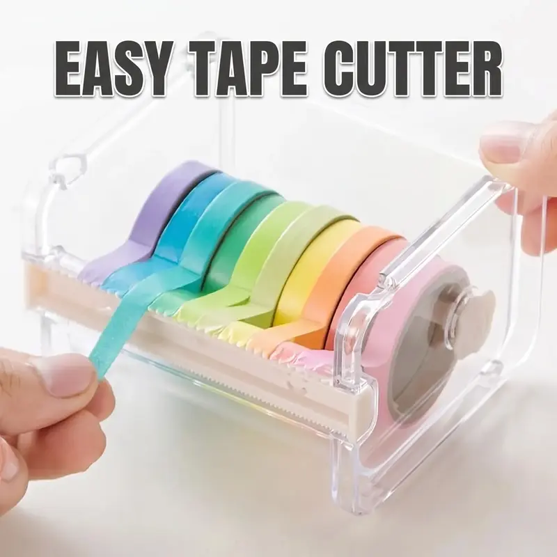 Random Color Washi Tape Cutter, 1 Count Multifunctional Clear Tape Holder Cutter Box, Stationery Accessories For School Office, Classroom Supplies, Office Cutting Supply, Cutting Supplies, Cutting Tool