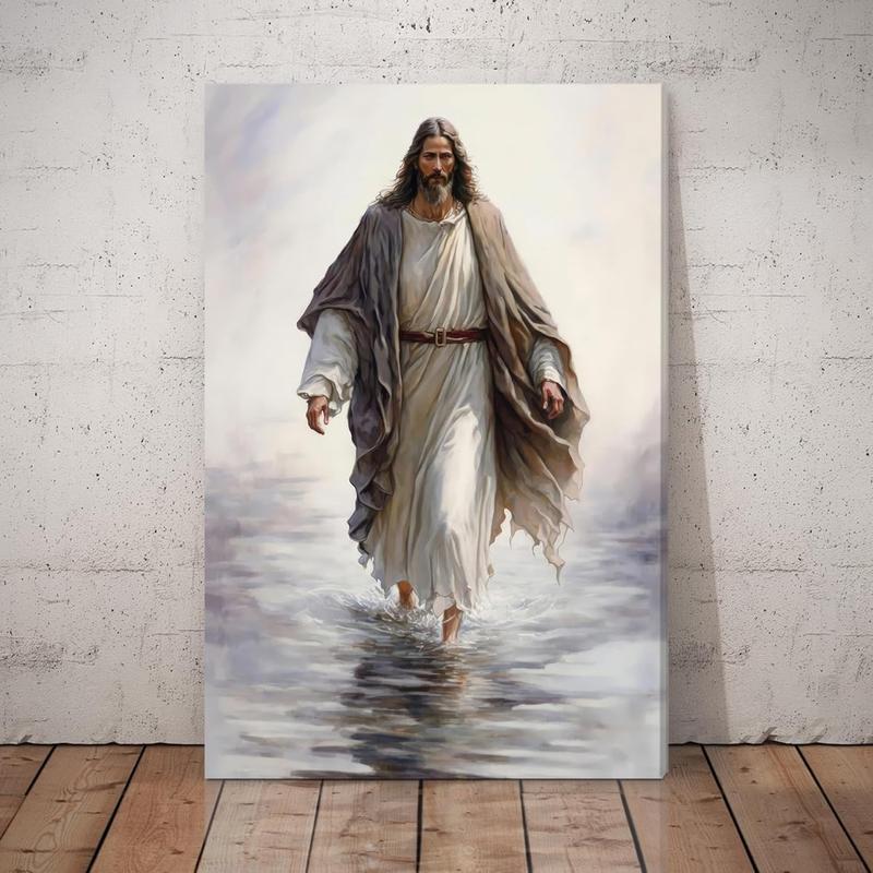 1 Count Framed Jesus Christ Canvas Wall Art The Hand of God Jesus Reaching Into Water Christian Painting Prints Biblical Wall Decor Religious Room Decor for Church Prayer Room Schools Hospitals 16x24inch