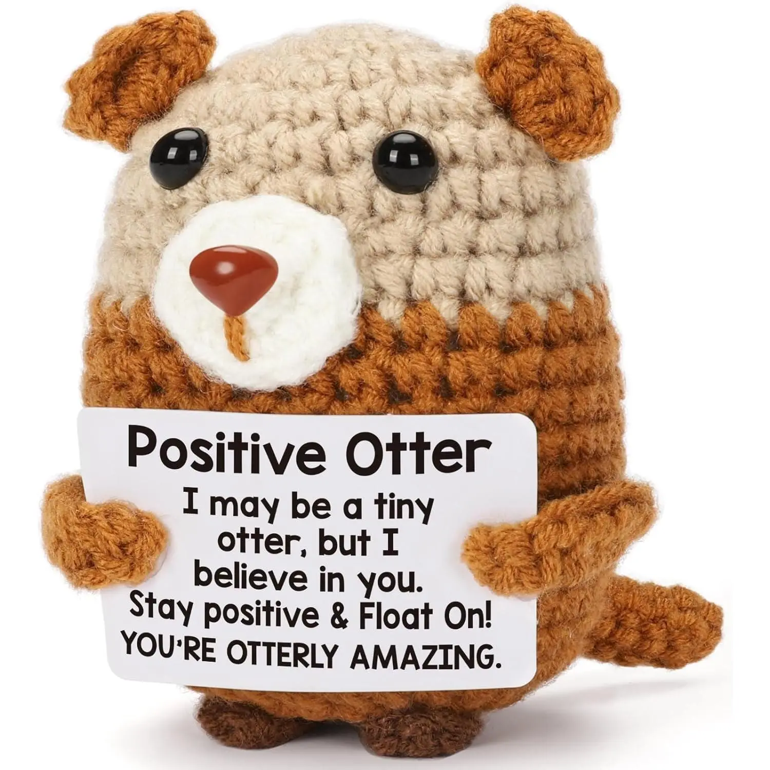 Positive Crochet Contrast Color Mouse Plush, Inspirational Emotional Support Gift, Handmade Motivational Mouse Toy, Cheer-Up Present for Women, Men, Teens, Son, Daughter & Friends, Ideal for Galentines Day, Valentines Day, Easter, Encouragement Keepsake