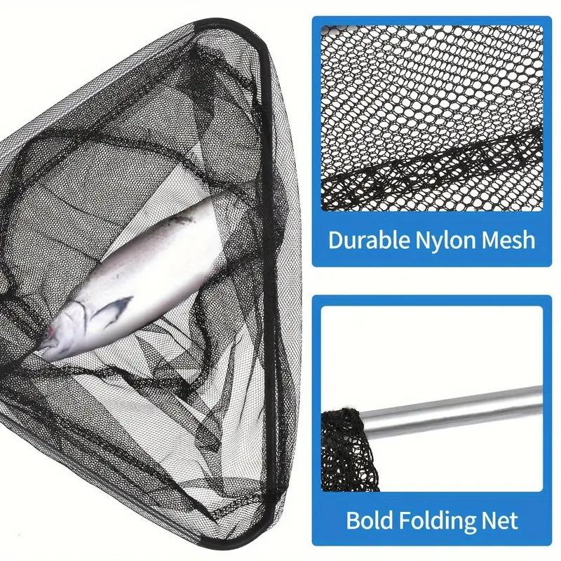 Fishing Net with Long Durable Extendable Handle, Foldable Nylon Mesh, Suitable for Freshwater and Saltwater, Extends to 19 Inches