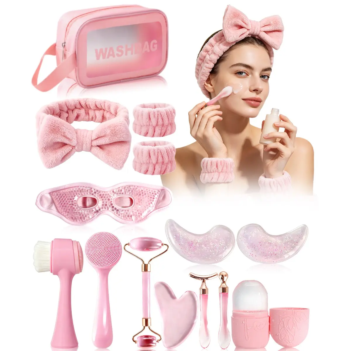 14pcs Facial Massage Beauty Set, Facial Care Tools, Silicone Brush, Exfoliator, Ice Pack, Eye Mask, Travel Friendly, Ideal Gift for Family & Friends